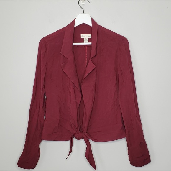 UO SILENCE + NOISE | Burgundy Tie Front Blouse | M - Picture 2 of 4